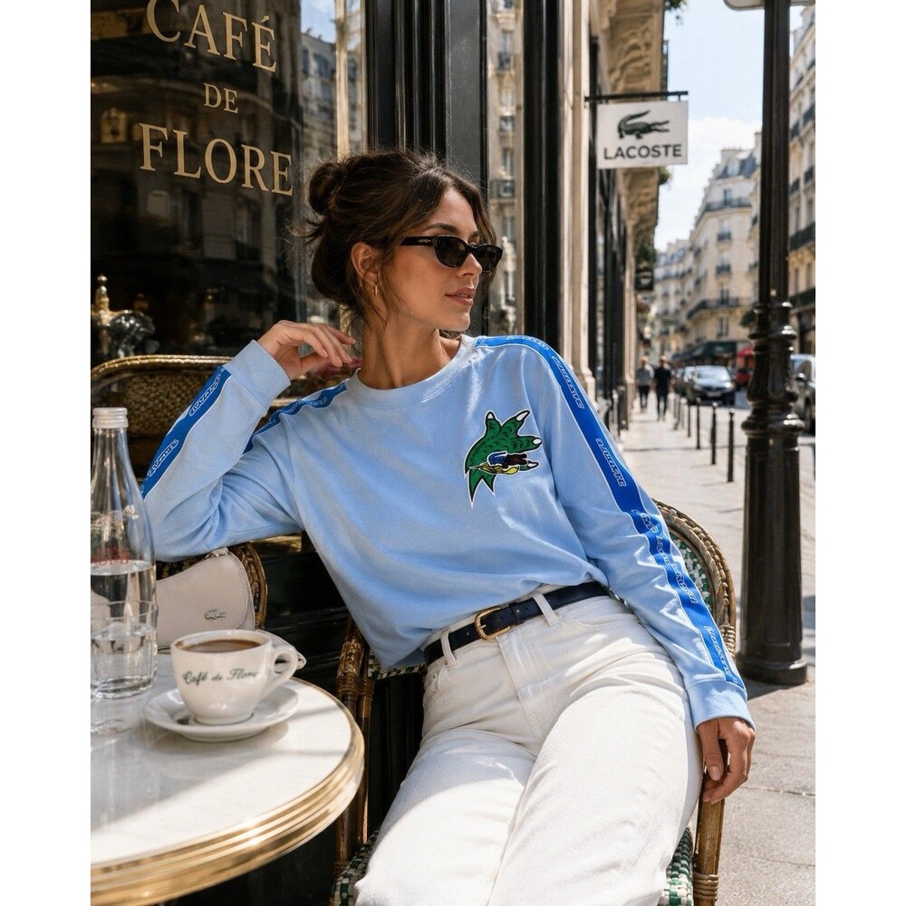 LACOSTE Holiday Relaxed Women's Blue T-Shirt EU40 US 8 M Top Loose Fit TF 1414